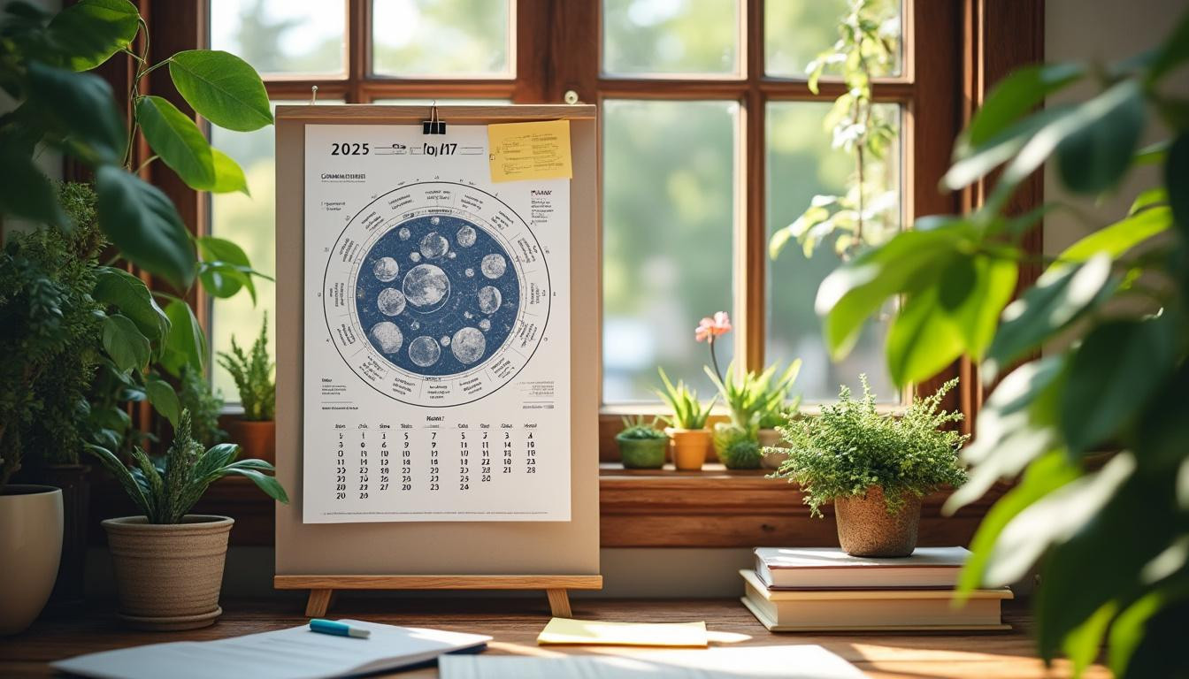 découvrez notre calendrier lunaire 2025 gratuit et apprenez à organiser votre année en harmonie avec les cycles de la lune pour profiter de ses bienfaits au quotidien.